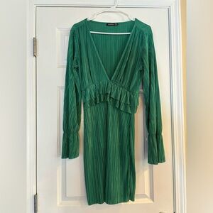 Plisse long sleeve ruffle mini dress